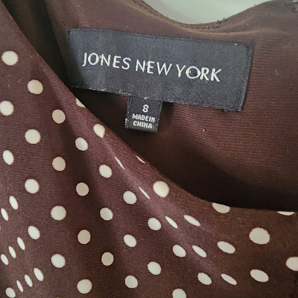 Jones New York Swing Dress Size 8 Polka Dot Brown Short Sleeve Stretch. - Picture 4 of 4